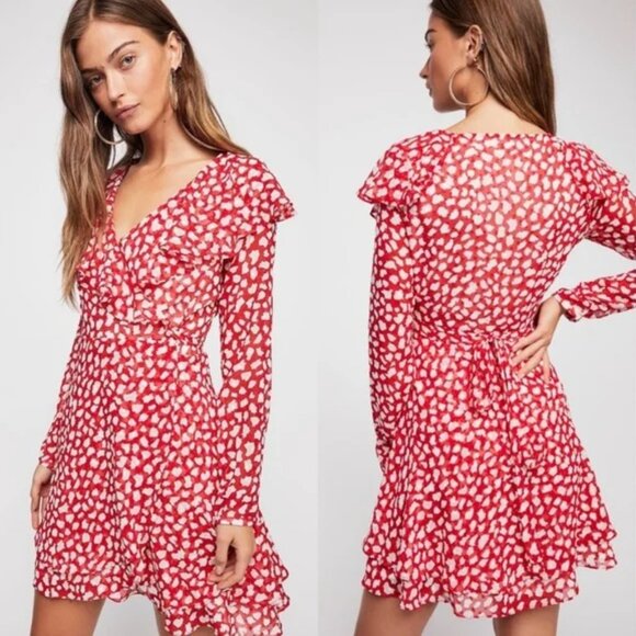 NWOT Free People Womens Ruffled Wrap Mini Dress size S - Picture 1 of 16